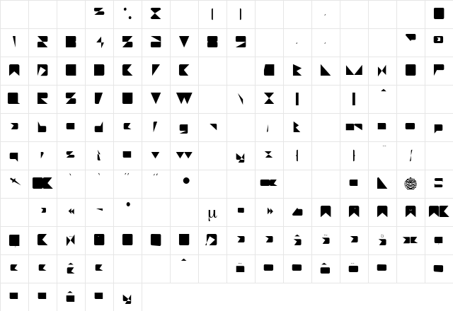 Vineta Regular  glyph index