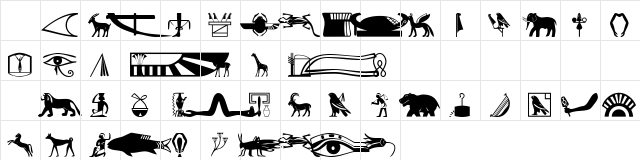 101! HieroglyphiX II Regular  glyph index