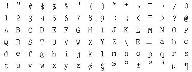 01196a Regular  glyph index
