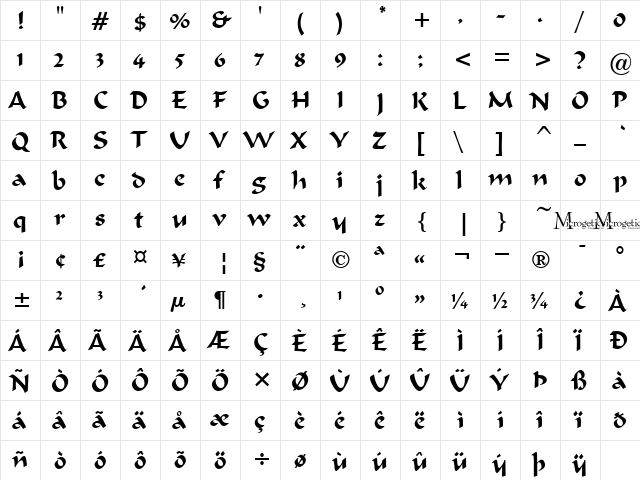 MC Mahall Regular  glyph index