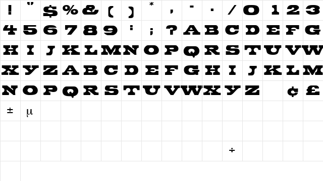 BronteDisplayCapsSSK Regular  glyph index