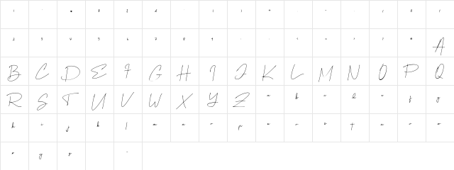 Renadar Regular  glyph index