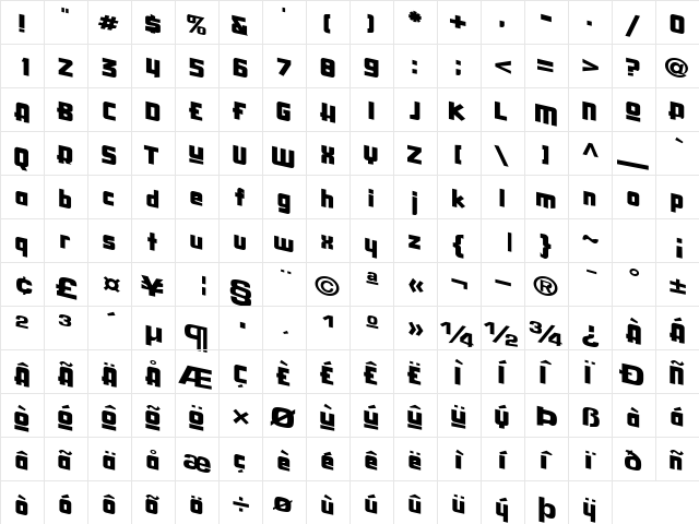 Stone Regular  glyph index