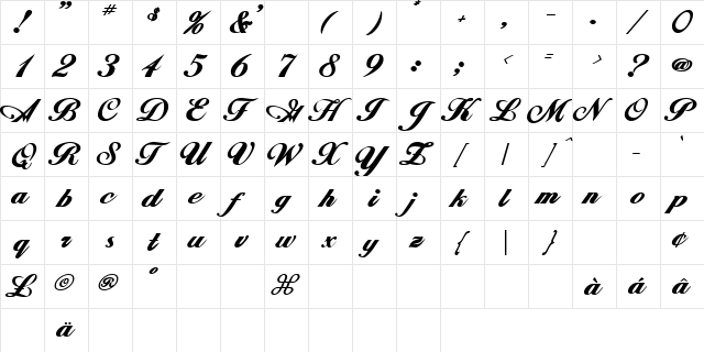 Zimmerman Bold  glyph index