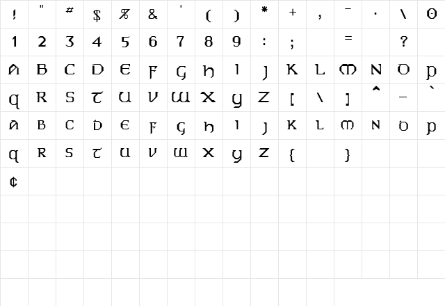 34 Regular  glyph index