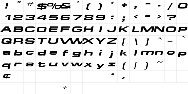 Supertouch Oblique  glyph index