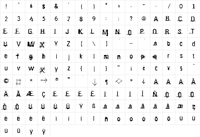 KO Regular  glyph index