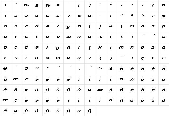 LHF Brianna SLANT Regular  glyph index