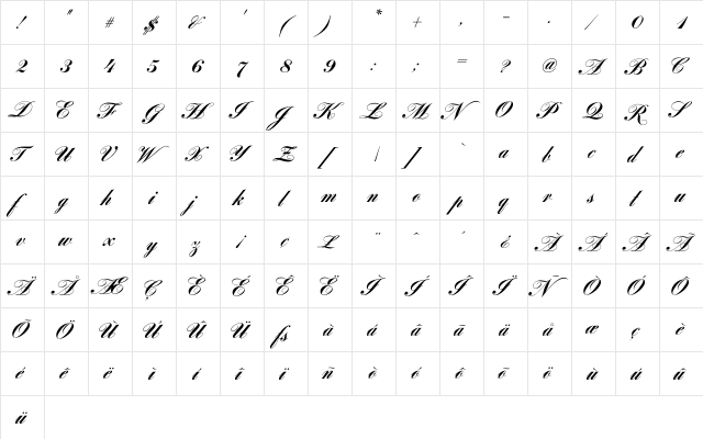 LouisaCP Regular  glyph index