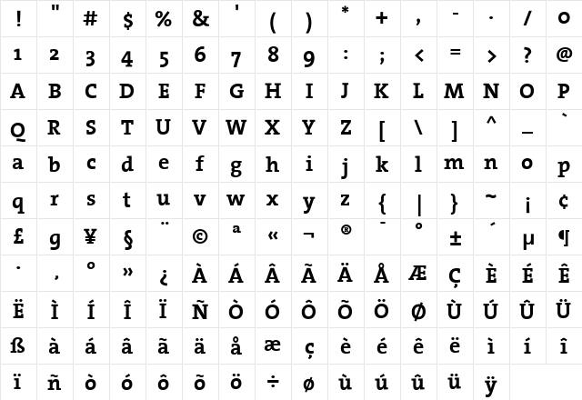 The Serif Bold- Regular  glyph index