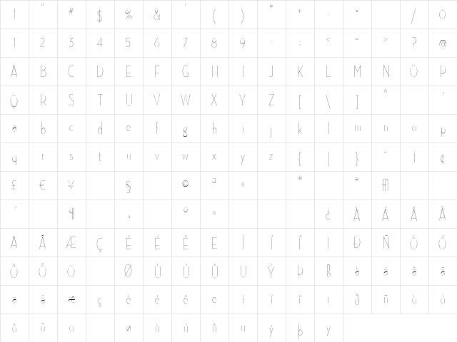 NeutrafaceCondensedPS Thin  glyph index
