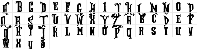 Zu Kabarett Shad Regular  glyph index