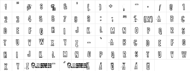 Bugebol, huomenna Regular  glyph index