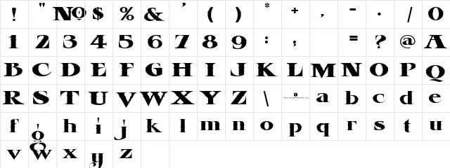 LHF Esoteric New WESTERN Regular  glyph index