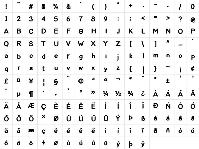 Violina Bold  glyph index