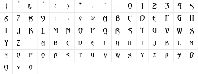 Abaddon Regular  glyph index