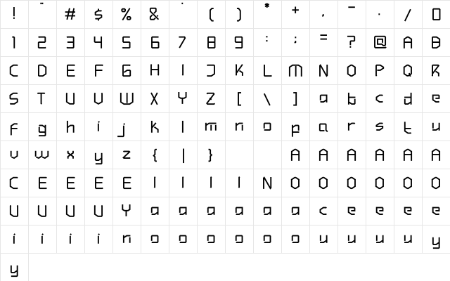 Hundred Wars Bold  glyph index