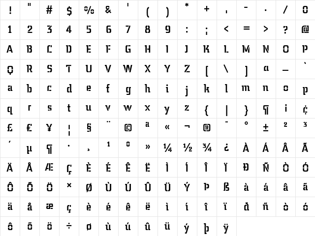 MidnightKernboyStencil Regular  glyph index