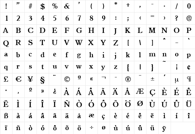 ColinBecker Bold  glyph index
