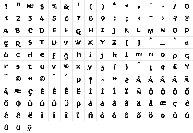 Intolerance Regular  glyph index