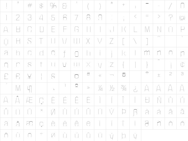 Politica XT Thin  glyph index