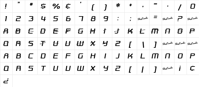 SF Outer Limits Regular  glyph index