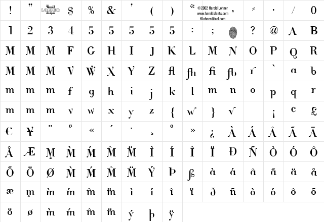 CantabileDemo Regular  glyph index