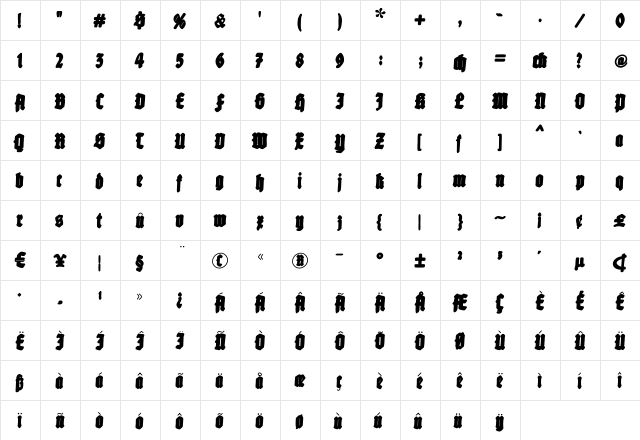 FatFreeFrax Regular  glyph index