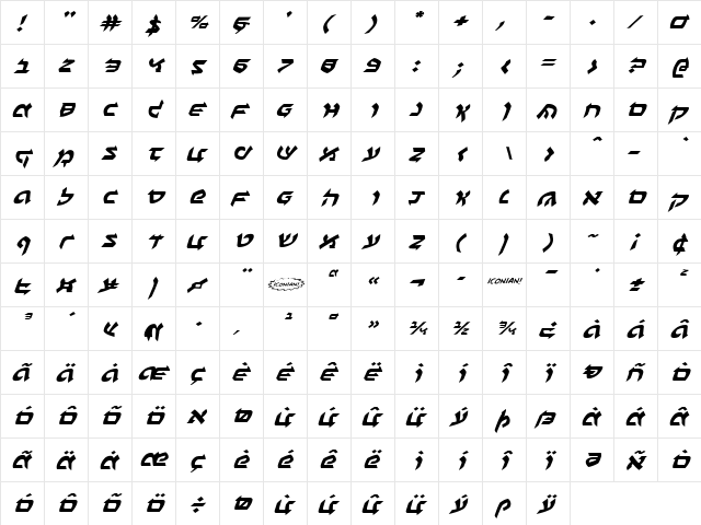 Ben-Zion Expanded Italic Expanded Italic  glyph index