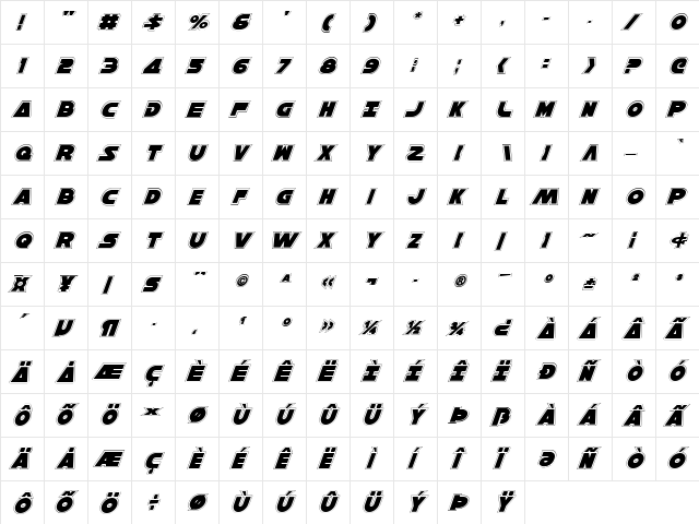 Han Solo Pro Italic Pro Italic  glyph index