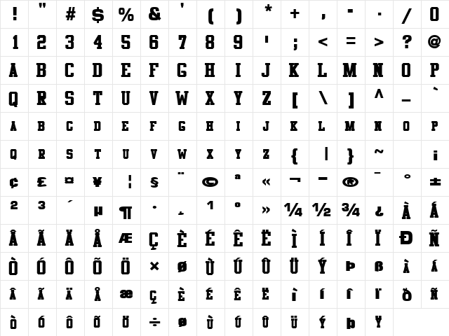 CosmicFlushText8 Bold  glyph index