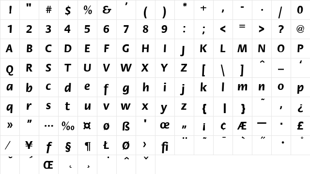 Stack-Bold Regular  glyph index