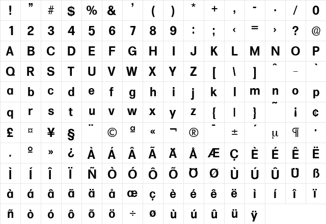Formula-DemiBold Regular  glyph index
