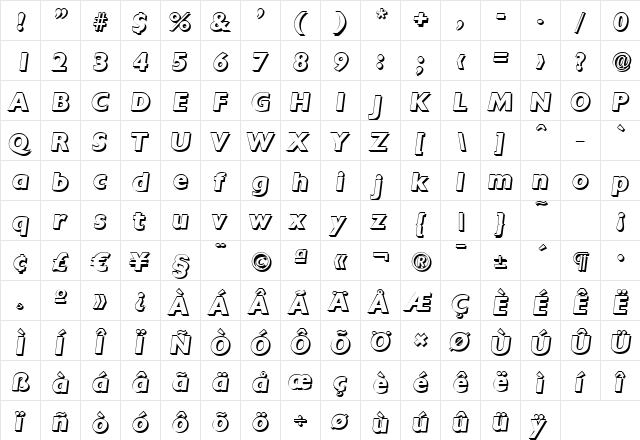 DavidBeckerShadow-ExtraBold Italic  glyph index