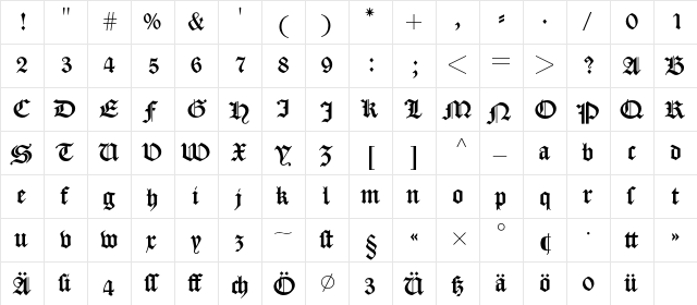 Caslon Gotisch BQ Regular  glyph index