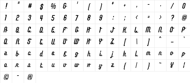 Chainregular Regular  glyph index