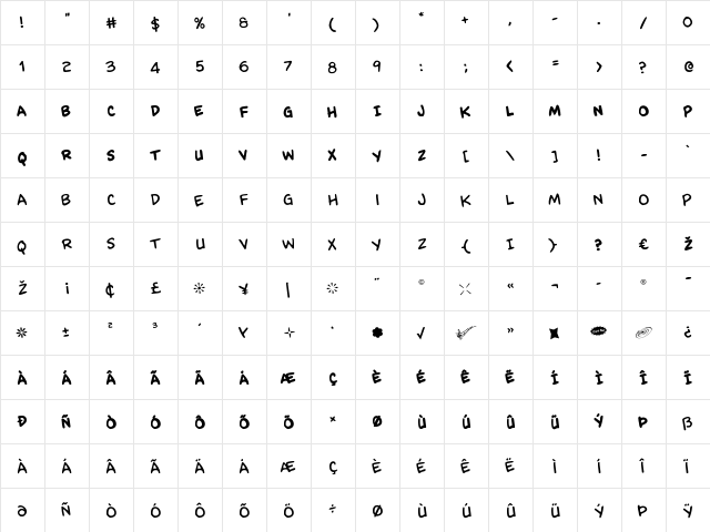 Kangaroo Court Rotated Regular  glyph index