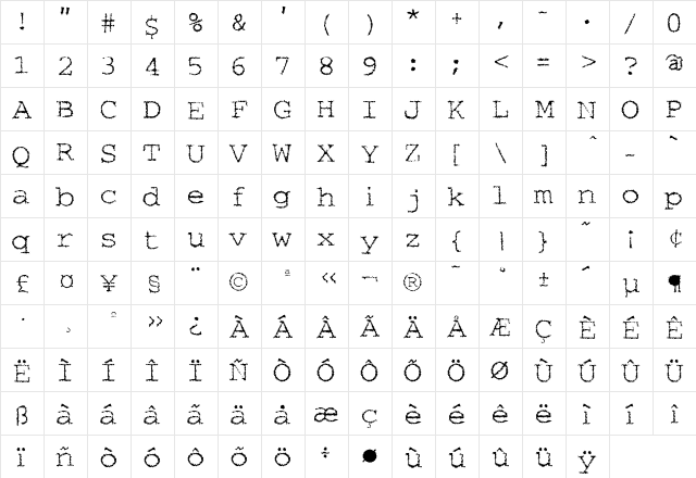 Blast-O-Rama Regular  glyph index