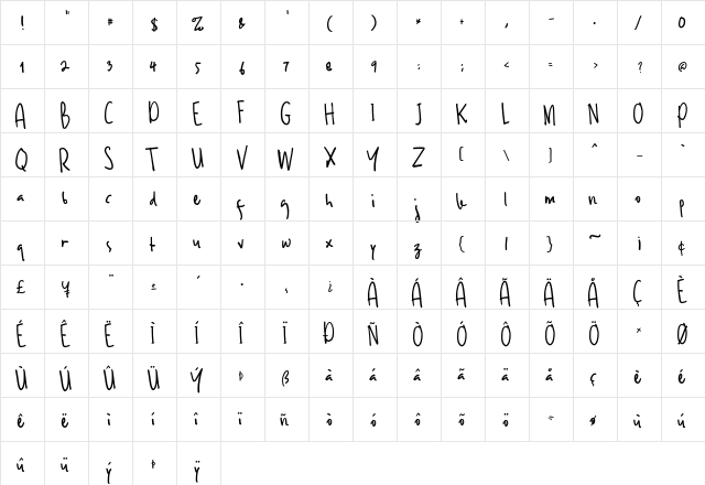 Ameliana Two Regular  glyph index