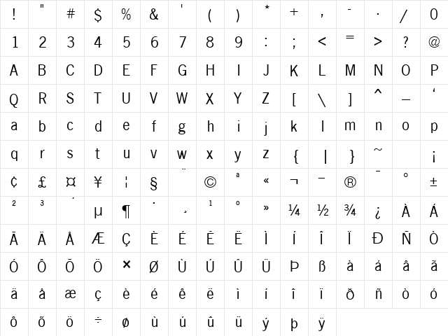 Matterhorn Normal  glyph index