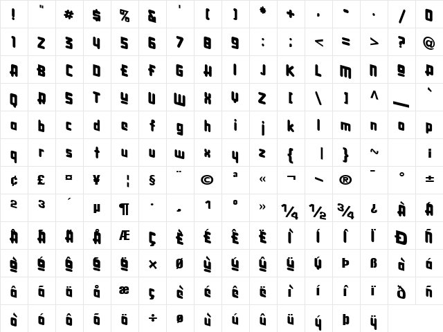 CaterPillarDrive72 Regular  glyph index