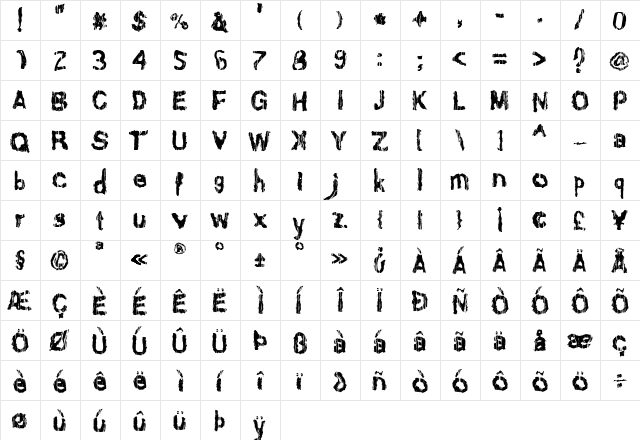 Ashes To Ashes Regular  glyph index