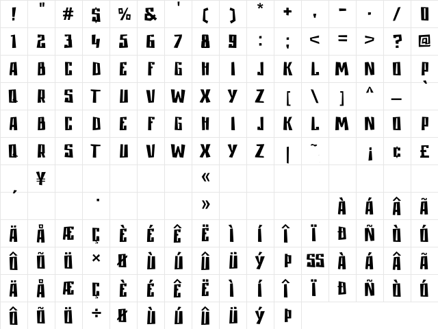 Alduur Regular  glyph index