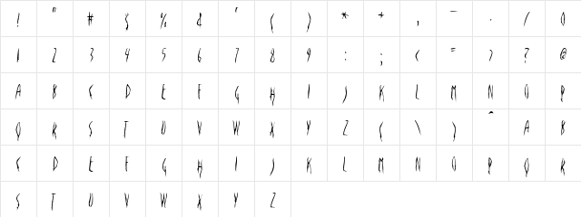 Lizard Tail Regular  glyph index
