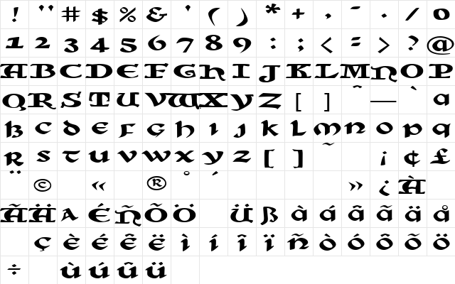 SunSplashExtended Regular  glyph index