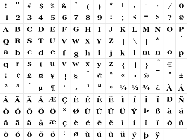 URWAmericanaTExtBol Regular  glyph index