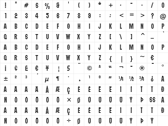 Maximus BT Regular  glyph index