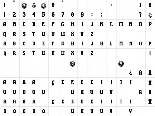 National College Regular  glyph index