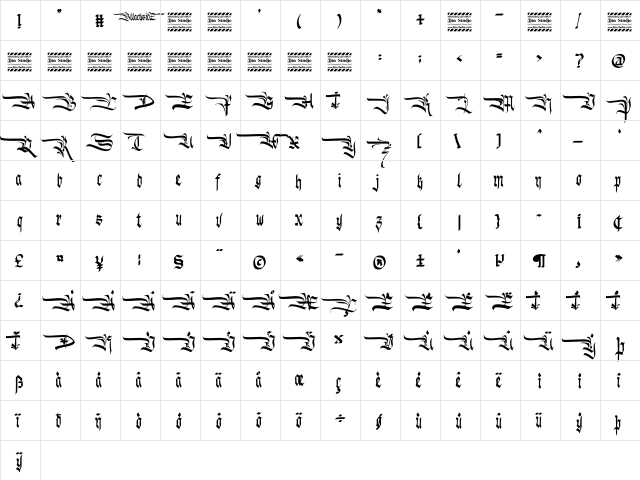 Blackside Personal Use Regular  glyph index