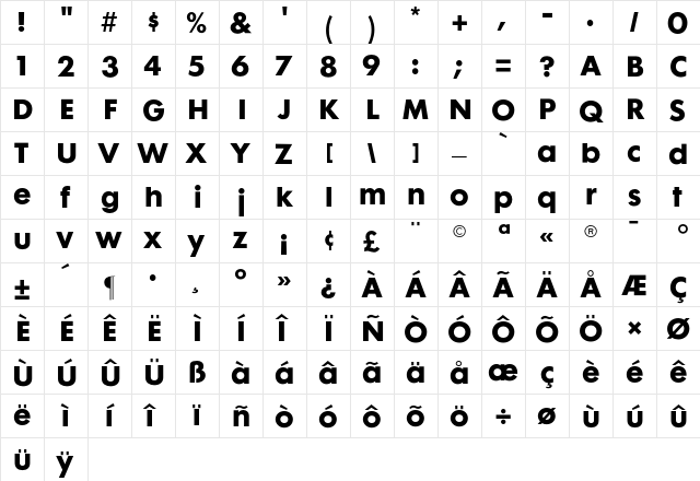 Futura Maxi CG Bold Regular  glyph index
